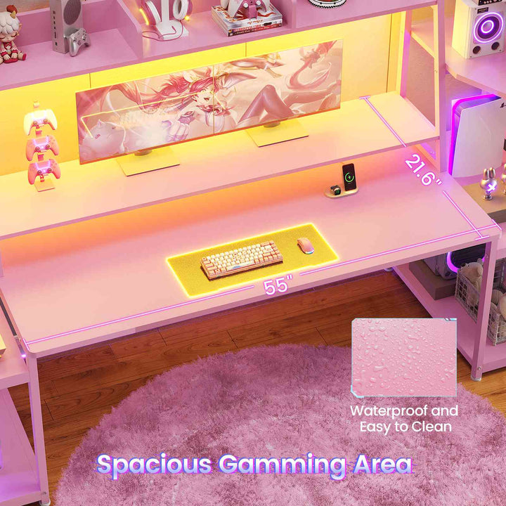 SEDETA 78.8 Inch Gaming Desk  with LED Lights Hutch Storage Shelves
