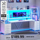 SEDETA® 78.7 Inch Gaming Desk with LED Lights 8 Drawers and Storage Shelves Computer Desk with Monitor Stand Hutch Large PC Ergonomic Gaming Table for Bedroom