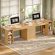 SEDETA | 96.5 Inch Fluted Long Two Person Desk with 3 Drawers Computer Desk with Storage Shelves for Home Office