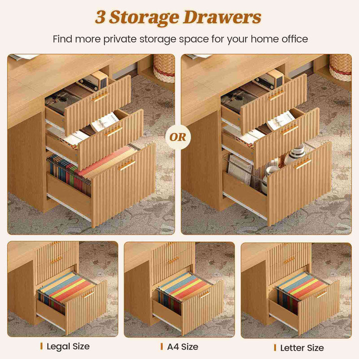 SEDETA | 96.5 Inch Fluted Long Two Person Desk with 3 Drawers Computer Desk with Storage Shelves for Home Office