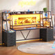 SEDETA | 78.7 Inch Gaming Desk with LED Lights Storage Shelves Computer Desk with 8 Drawers Monitor Stand Ergonomic Gaming Table with Hutch