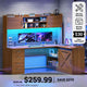 SEDETA® 55 Inch Corner Gaming Desk with LED Light Computer Desk with Storage Shelves and Power Outlet Farmhouse L Shaped Office Desk with Drawers and Hutch