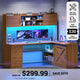 SEDETA 55 Inch L Shaped Gaming Desk Computer Desk with Storage Drawers and Hutch Farmhouse Corner Gaming Desk with LED Light and Power Outlet for Home Office