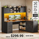 SEDETA 55 Inch L Shaped Gaming Desk Computer Desk with Storage Drawers and Hutch Farmhouse Corner Gaming Desk with LED Light and Power Outlet for Home Office