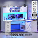 SEDETA 55 Inch L Shaped Gaming Desk Computer Desk with Storage Drawers and Hutch Farmhouse Corner Gaming Desk with LED Light and Power Outlet for Home Office