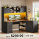 SEDETA 55 Inch L Shaped Gaming Desk Computer Desk with Storage Drawers and Hutch Farmhouse Corner Gaming Desk with LED Light and Power Outlet for Home Office