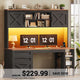 SEDETA | 55.1 Inch Executive Computer Desk with Storage Cabinet and Shelves Farmhouse Desk with 3 Drawers LED Lights Office Desk with Hutch Wood Home Office Desk with Power Outlet