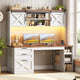 SEDETA | 55.1 Inch Executive Computer Desk with Storage Cabinet and Shelves Farmhouse Desk with 3 Drawers LED Lights Office Desk with Hutch Wood Home Office Desk with Power Outlet
