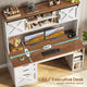 SEDETA | 55.1 Inch Executive Computer Desk with Storage Cabinet and Shelves Farmhouse Desk with 3 Drawers LED Lights Office Desk with Hutch Wood Home Office Desk with Power Outlet