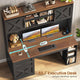 SEDETA | 55.1 Inch Executive Computer Desk with Storage Cabinet and Shelves Farmhouse Desk with 3 Drawers LED Lights Office Desk with Hutch Wood Home Office Desk with Power Outlet