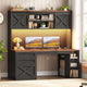 SEDETA | 55.1 Inch Executive Computer Desk with Storage Cabinet and Shelves Farmhouse Desk with 3 Drawers LED Lights Office Desk with Hutch Wood Home Office Desk with Power Outlet