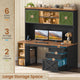 SEDETA | 55.1 Inch Executive Computer Desk with Storage Cabinet and Shelves Farmhouse Desk with 3 Drawers LED Lights Office Desk with Hutch Wood Home Office Desk with Power Outlet