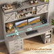 SEDETA | 55.1 Inch Executive Computer Desk with Storage Cabinet and Shelves Farmhouse Desk with 3 Drawers LED Lights Office Desk with Hutch Wood Home Office Desk with Power Outlet