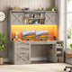 SEDETA | 55.1 Inch Executive Computer Desk with Storage Cabinet and Shelves Farmhouse Desk with 3 Drawers LED Lights Office Desk with Hutch Wood Home Office Desk with Power Outlet