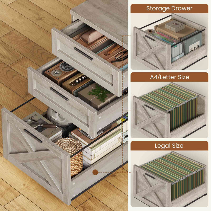 SEDETA | 55.1 Inch Executive Computer Desk with Storage Cabinet and Shelves Farmhouse Desk with 3 Drawers LED Lights Office Desk with Hutch Wood Home Office Desk with Power Outlet