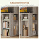 SEDETA | 55.1 Inch Executive Computer Desk with Storage Cabinet and Shelves Farmhouse Desk with 3 Drawers LED Lights Office Desk with Hutch Wood Home Office Desk with Power Outlet