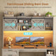 SEDETA | 55.1 Inch Executive Computer Desk with Storage Cabinet and Shelves Farmhouse Desk with 3 Drawers LED Lights Office Desk with Hutch Wood Home Office Desk with Power Outlet