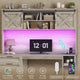 SEDETA | 55.1 Inch Executive Computer Desk with Storage Cabinet and Shelves Farmhouse Desk with 3 Drawers LED Lights Office Desk with Hutch Wood Home Office Desk with Power Outlet