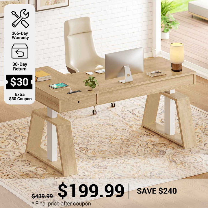 SEDETA® 59 Inch Electric Standing Desk L Shaped Height Adjustable Ergonomic Executive Computer Desk with Power Outlets Drawers
