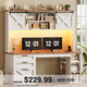 SEDETA | 55.1 Inch Executive Computer Desk with Storage Cabinet and Shelves Farmhouse Desk with 3 Drawers LED Lights Office Desk with Hutch Wood Home Office Desk with Power Outlet