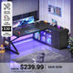 SEDETA 63 Inch L Shaped Gaming Desk with 4 Drawers Corner Office Desk with LED Lights Acrylic Cabinet for Home Office Executive Computer Desk for Bedroom