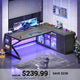 SEDETA 63 Inch L Shaped Gaming Desk with 4 Drawers Corner Office Desk with LED Lights Acrylic Cabinet for Home Office Executive Computer Desk for Bedroom