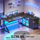 SEDETA 63 Inch L Shaped Gaming Desk with 4 Drawers Corner Office Desk with LED Lights Acrylic Cabinet for Home Office Executive Computer Desk for Bedroom