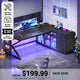 SEDETA® 63 Inch L Shaped Gaming Desk with LED Lights 4 Drawers Corner Office Desk with  Acrylic Cabinet Executive Computer Desk for Home Office