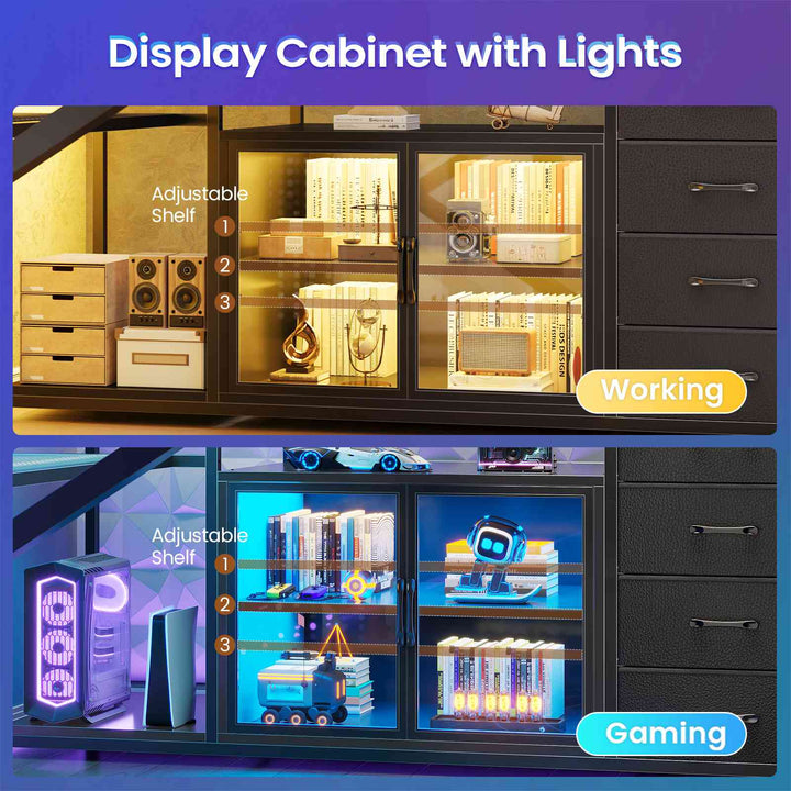 SEDETA® 63 Inch L Shaped Gaming Desk with LED Lights 4 Drawers Corner Office Desk with  Acrylic Cabinet Executive Computer Desk for Home Office