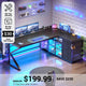 SEDETA® 63 Inch L Shaped Gaming Desk with LED Lights 4 Drawers Corner Office Desk with  Acrylic Cabinet Executive Computer Desk for Home Office