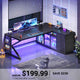 SEDETA® 63 Inch L Shaped Gaming Desk with LED Lights 4 Drawers Corner Office Desk with  Acrylic Cabinet Executive Computer Desk for Home Office