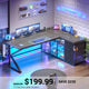 SEDETA® 63 Inch L Shaped Gaming Desk with LED Lights 4 Drawers Corner Office Desk with  Acrylic Cabinet Executive Computer Desk for Home Office
