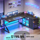 SEDETA® 63 Inch L Shaped Gaming Desk with LED Lights 4 Drawers Corner Office Desk with  Acrylic Cabinet Executive Computer Desk for Home Office