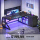 SEDETA® 63 Inch L Shaped Gaming Desk with LED Lights 4 Drawers Corner Office Desk with  Acrylic Cabinet Executive Computer Desk for Home Office