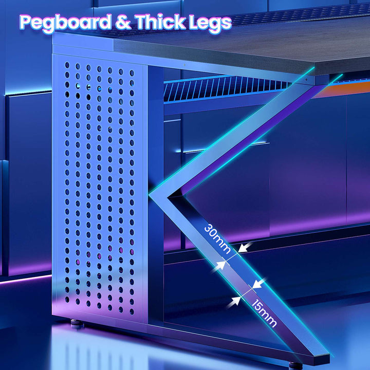 SEDETA® 63 Inch L Shaped Gaming Desk with LED Lights 4 Drawers Corner Office Desk with  Acrylic Cabinet Executive Computer Desk for Home Office