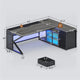 SEDETA® 63 Inch L Shaped Gaming Desk with LED Lights 4 Drawers Corner Office Desk with  Acrylic Cabinet Executive Computer Desk for Home Office