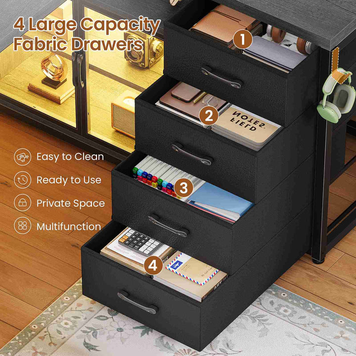 SEDETA® 63 Inch L Shaped Gaming Desk with LED Lights 4 Drawers Corner Office Desk with  Acrylic Cabinet Executive Computer Desk for Home Office