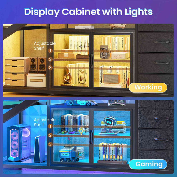 SEDETA® 63 Inch L Shaped Gaming Desk with LED Lights 4 Drawers Corner Office Desk with  Acrylic Cabinet Executive Computer Desk for Home Office