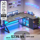 SEDETA 63 Inch L Shaped Gaming Desk with 4 Drawers Corner Office Desk with LED Lights Acrylic Cabinet for Home Office Executive Computer Desk for Bedroom