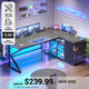SEDETA 63 Inch L Shaped Gaming Desk with 4 Drawers Corner Office Desk with LED Lights Acrylic Cabinet for Home Office Executive Computer Desk for Bedroom