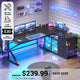 SEDETA 63 Inch L Shaped Gaming Desk with 4 Drawers Corner Office Desk with LED Lights Acrylic Cabinet for Home Office Executive Computer Desk for Bedroom