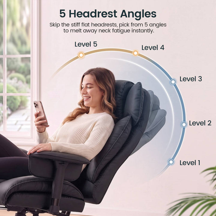 SEDETA | 24.4 Inch Office Chair with Adjustable Headrest Computer Chair with Footrest Executive Home Office Chairs with PU Leather 350lbs  135° recline pocket spring dual-layer foam cushion