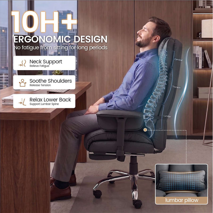 SEDETA | 24.4 Inch Office Chair with Adjustable Headrest Computer Chair with Footrest Executive Home Office Chairs with PU Leather 350lbs  135° recline pocket spring dual-layer foam cushion