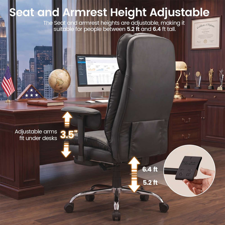 SEDETA | 24.4 Inch Office Chair with Adjustable Headrest Computer Chair with Footrest Executive Home Office Chairs with PU Leather 350lbs  135° recline pocket spring dual-layer foam cushion
