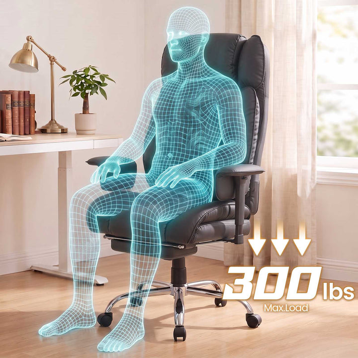 SEDETA | 24.4 Inch Office Chair with Adjustable Headrest Computer Chair with Footrest Executive Home Office Chairs with PU Leather 350lbs  135° recline pocket spring dual-layer foam cushion