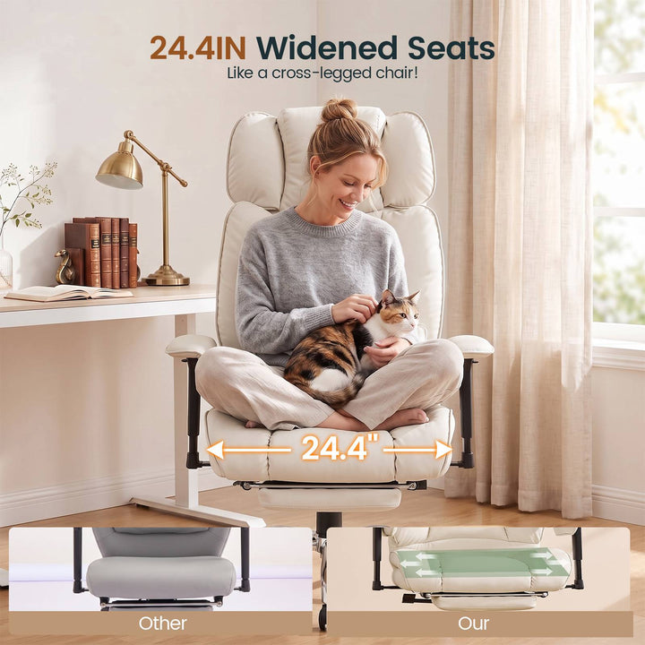 SEDETA | 24.4 Inch Office Chair with Adjustable Headrest Computer Chair with Footrest Executive Home Office Chairs with PU Leather 350lbs  135° recline pocket spring dual-layer foam cushion