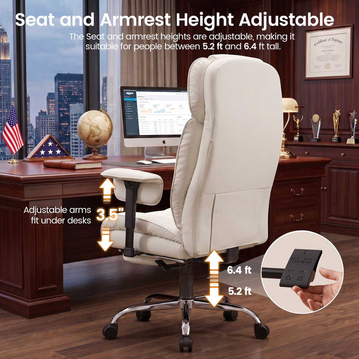 SEDETA | 24.4 Inch Office Chair with Adjustable Headrest Computer Chair with Footrest Executive Home Office Chairs with PU Leather 350lbs  135° recline pocket spring dual-layer foam cushion