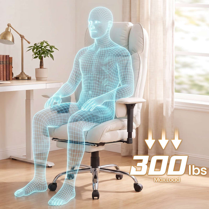 SEDETA | 24.4 Inch Office Chair with Adjustable Headrest Computer Chair with Footrest Executive Home Office Chairs with PU Leather 350lbs  135° recline pocket spring dual-layer foam cushion