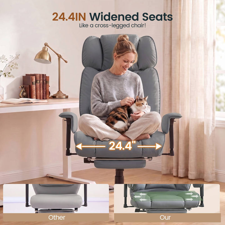 SEDETA | 24.4 Inch Office Chair with Adjustable Headrest Computer Chair with Footrest Executive Home Office Chairs with PU Leather 350lbs  135° recline pocket spring dual-layer foam cushion