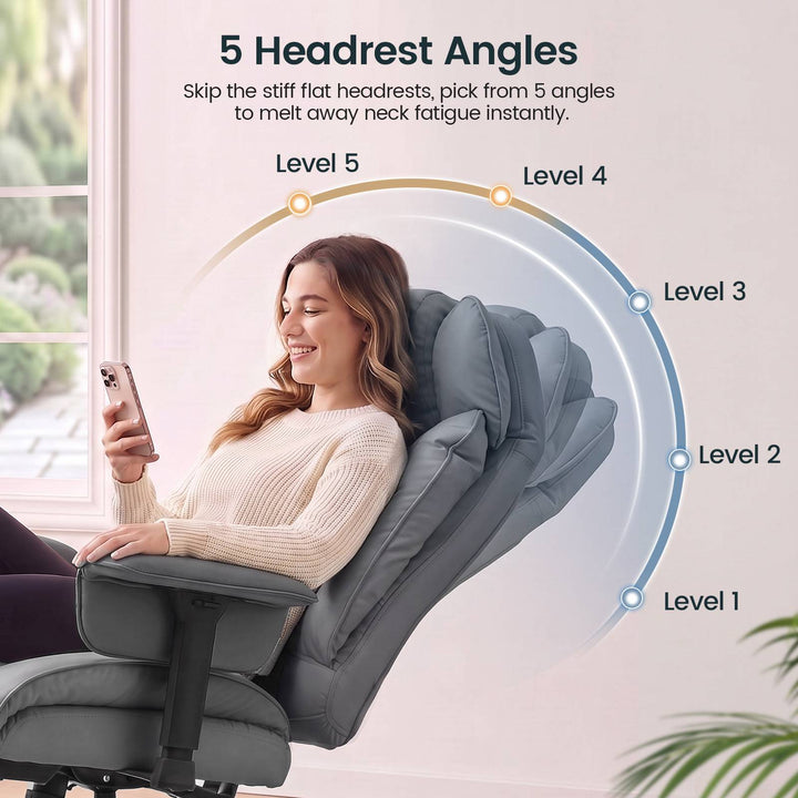 SEDETA | 24.4 Inch Office Chair with Adjustable Headrest Computer Chair with Footrest Executive Home Office Chairs with PU Leather 350lbs  135° recline pocket spring dual-layer foam cushion